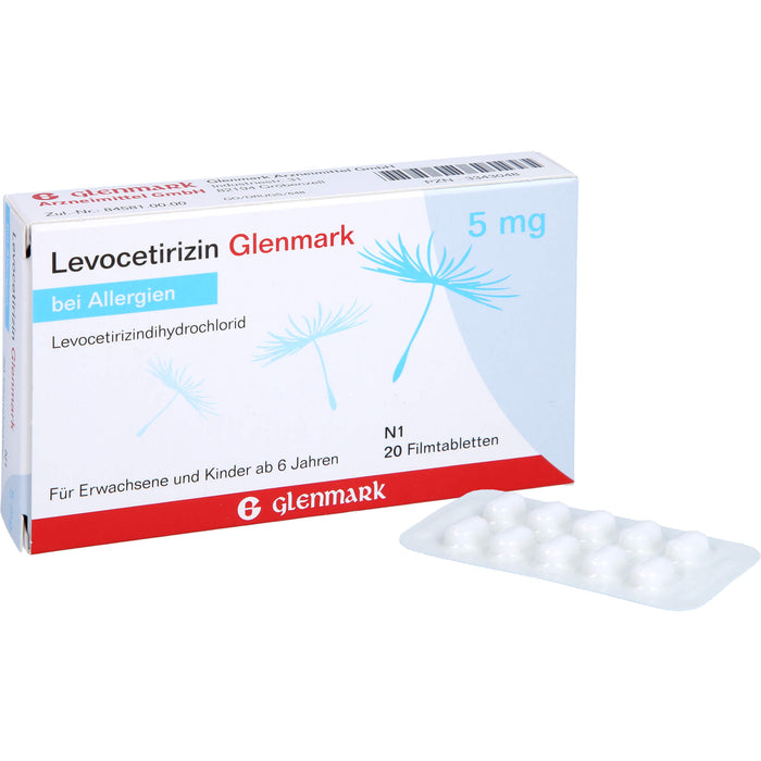 Levocetirizin Glenmark 5 mg Filmtabletten bei Allergien, 20 pc Tablettes