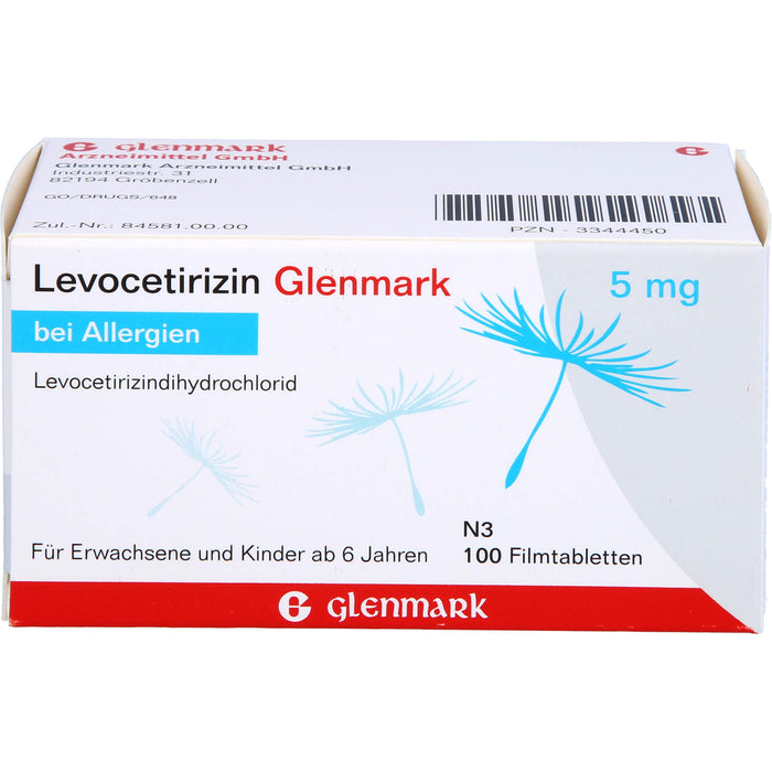 Glenmark Levocetirizin 5 mg Filmtabletten bei Allergien, 100 pc Tablettes