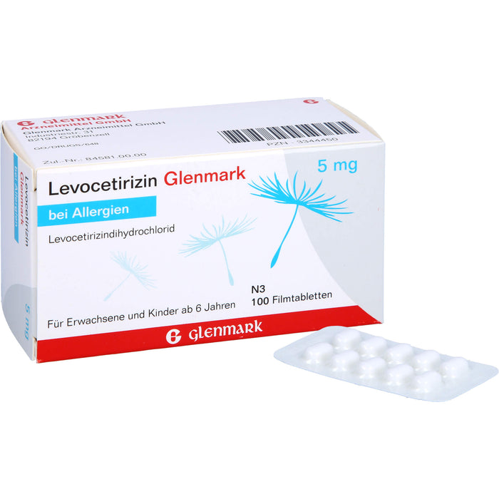 Glenmark Levocetirizin 5 mg Filmtabletten bei Allergien, 100 pc Tablettes