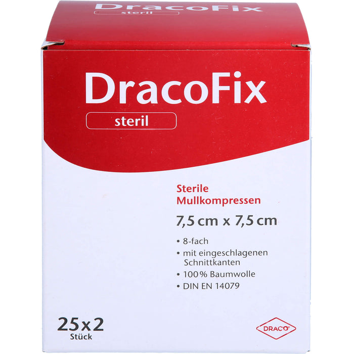 DracoFix sterile Mullkompressen zur Wundversorgung 7,5 cm x 7,5 cm 8-fach, 50 St. Kompressen