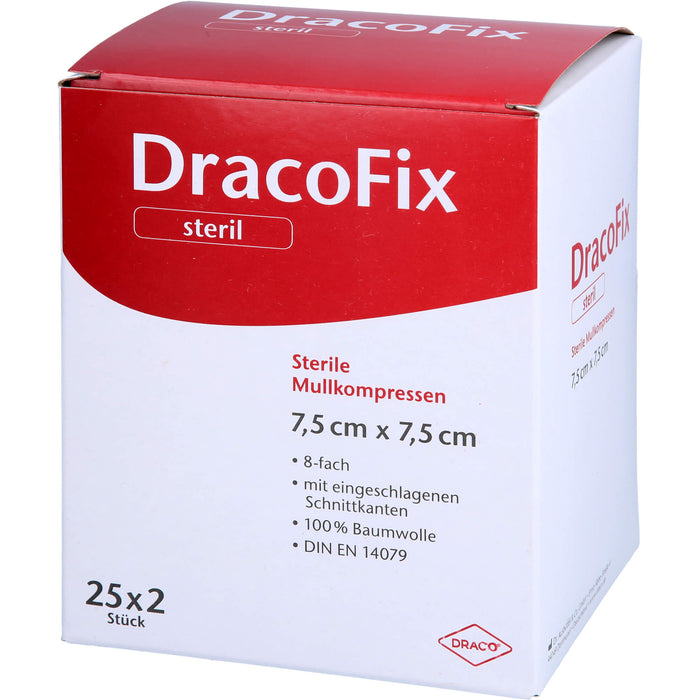 DracoFix sterile Mullkompressen zur Wundversorgung 7,5 cm x 7,5 cm 8-fach, 50 pc Compresses