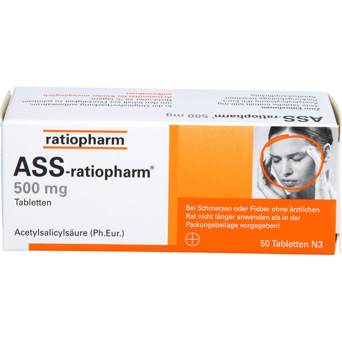 ASS-ratiopharm 500 mg Tabletten bei Schmerzen und Fieber, 50 pc Tablettes