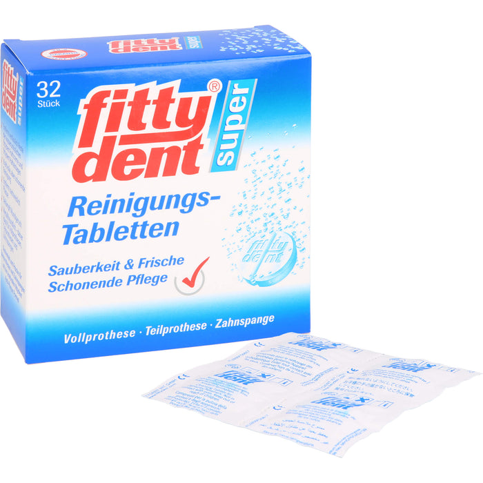 fittydent super Reinigungstabletten für Vollprothesen, Teilprothesen und Zahnspangen, 32 pc Tablettes