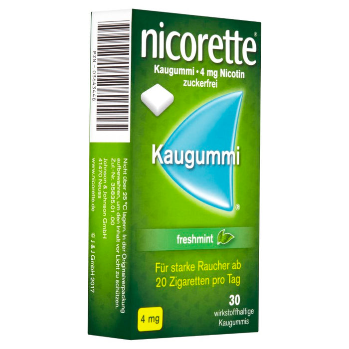 nicorette Kaugummi 4 mg Nicotin zuckerfrei freshmint für starke Raucher, 30 pcs. Chewing gum