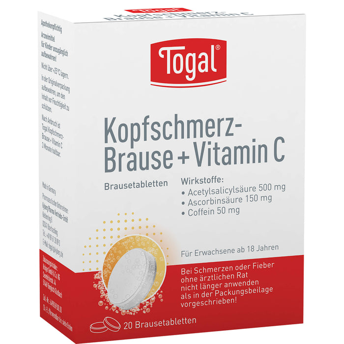 Togal Kopfschmerz-Brause + Vitamin C Brausetabletten, 20 pc Tablettes