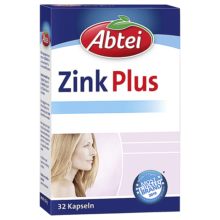 Abtei Zink Plus Kapseln für Haut, Haare, Nägel, 32 pcs. Capsules