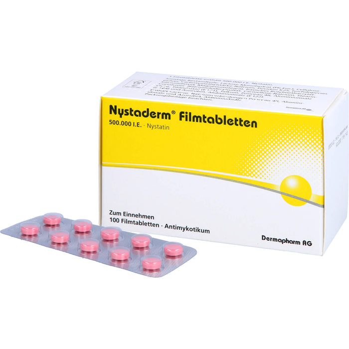 Nystaderm Filmtabletten bei nachgewiesener nystatinempfindlicher Hefepilzinfektionen, 100 pcs. Tablets