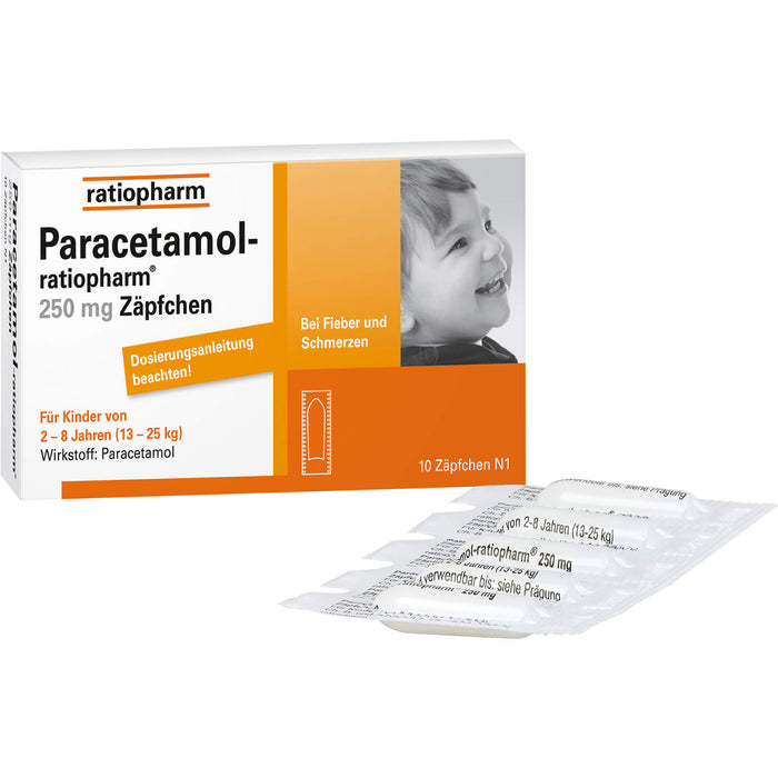 Paracetamol-ratiopharm 250 mg Zäpfchen bei Fieber und Schmerzen, 10 St. Zäpfchen