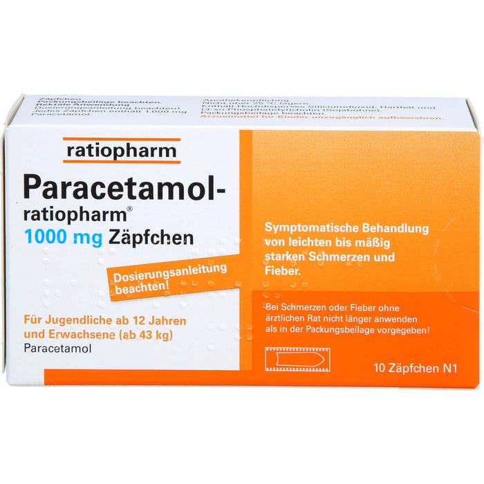 Paracetamol-ratiopharm 1000 mg Zäpfchen, 10 pc Suppositoires