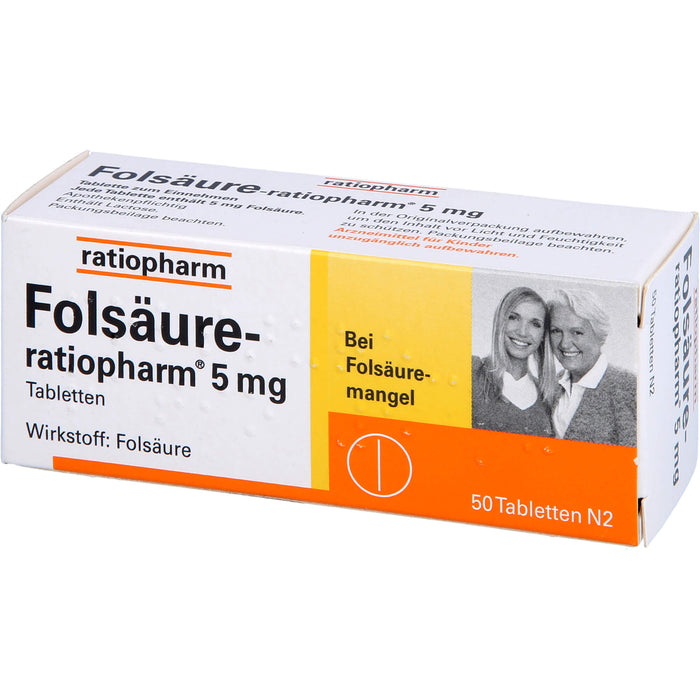 Folsäure-ratiopharm 5 mg Tabletten bei Folsäuremangel, 50 pc Tablettes