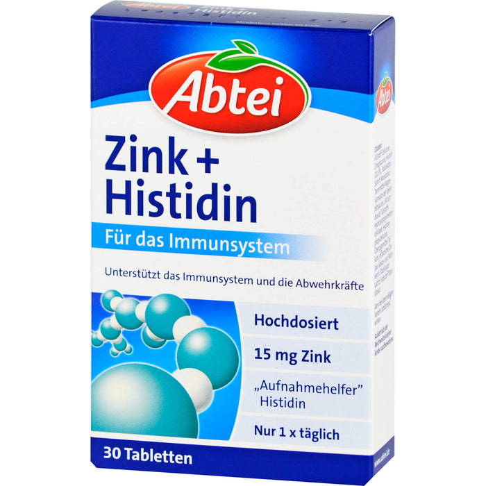 Abtei Zink + Histidin Tabletten Abwehr Plus für das Immunsystem, 30 pc Tablettes