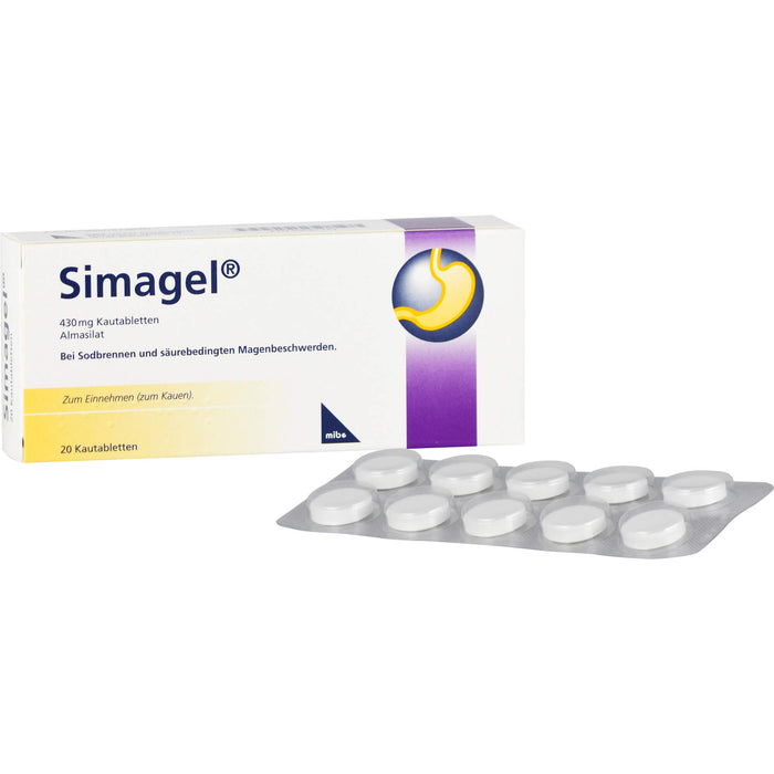 Simagel 430 mg Kautabletten bei Sodbrennen und säurebedingte Magenbeschwerden, 20 St. Tabletten