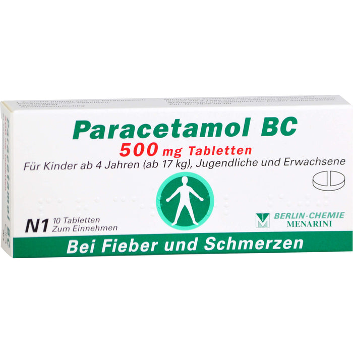 Paracetamol BC 500 mg Tabletten bei leichten bis mäßig starken Schmerzen und Fieber, 10 pc Tablettes