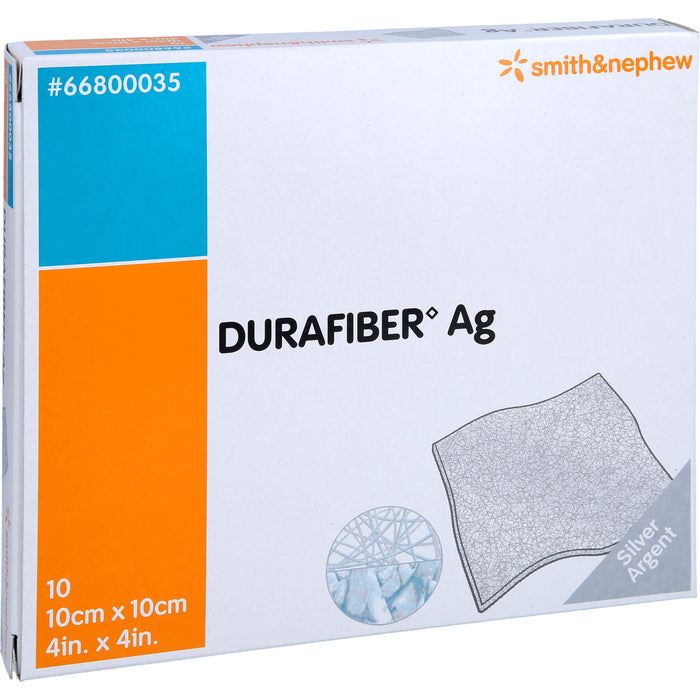 DURAFIBER Ag 10 x 10 cm absorbierender, gelbildender Faserverband mit Silber, 10 St. Wundauflagen