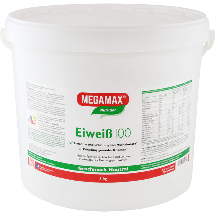 MEGAMAX Nutrition Eiweiß 100 Pulver Geschmack Neutral, 5000 g Poudre