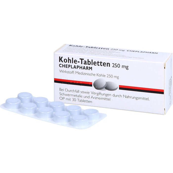 Kohle-Tabletten 250 mg bei Durchfall, 30 pc Tablettes