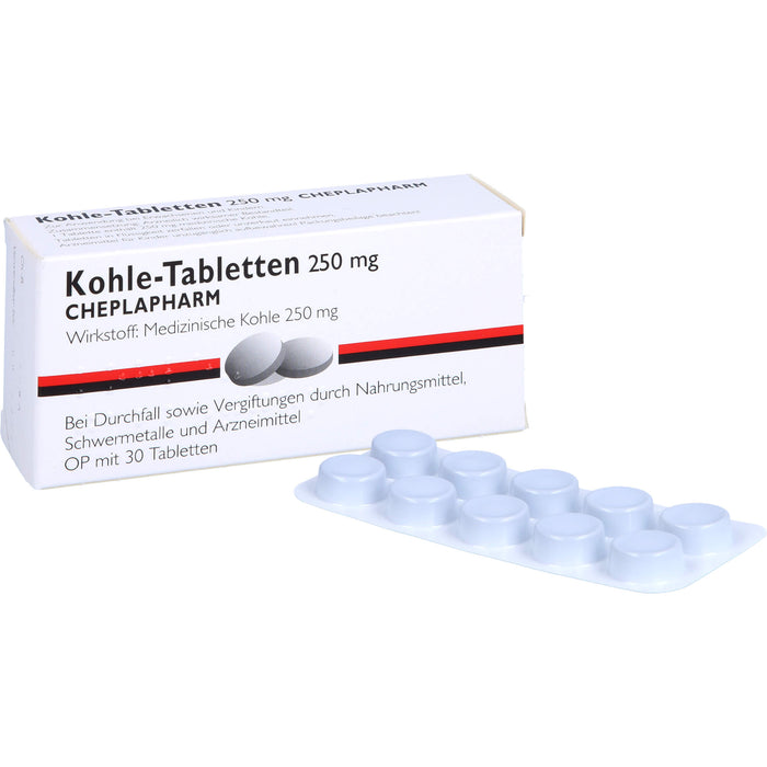 Kohle-Tabletten 250 mg bei Durchfall, 30 pc Tablettes