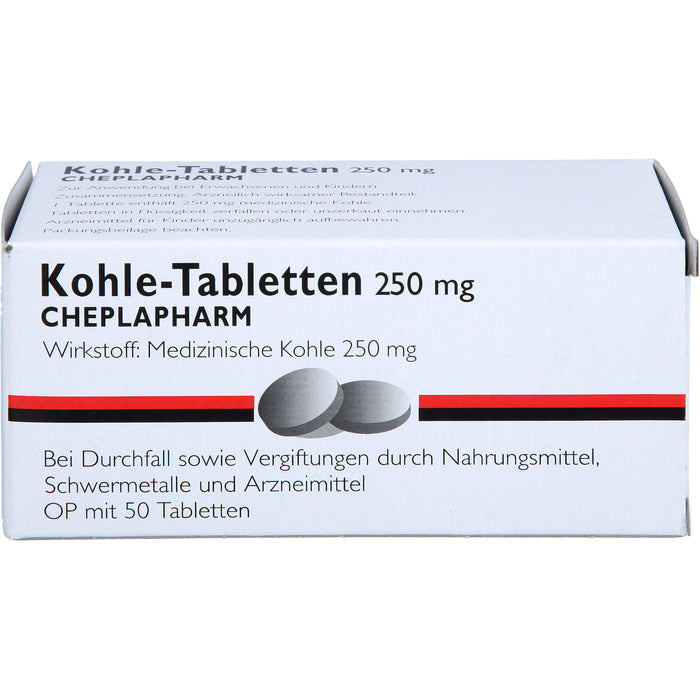 Kohle Tabletten 250 mg bei Durchfall sowie Vergiftungen durch Nahrungsmittel, Schwermetalle und Arzneimittel, 50 pc Tablettes