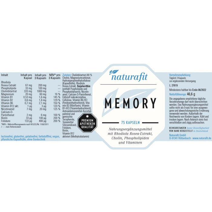 naturafit Memory Kapseln, 75 pc Capsules