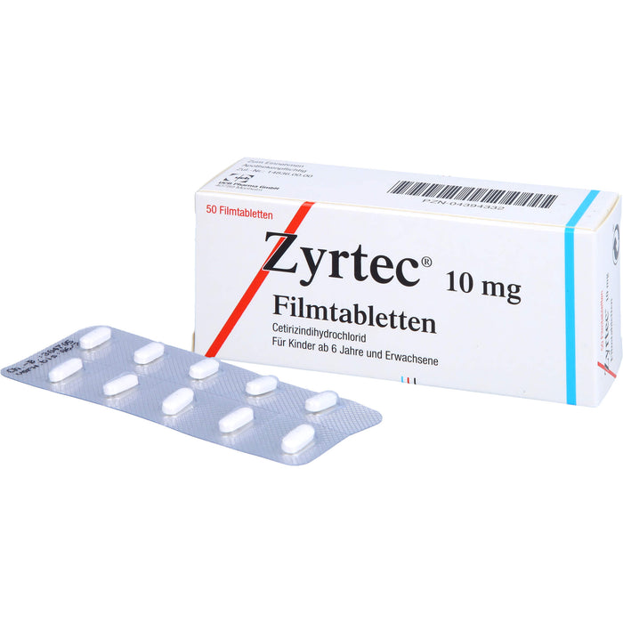 Zyrtec 10 mg Filmtabletten zur Linderung allergischer Rhinitis und Urtikaria, 50 pcs. Tablets