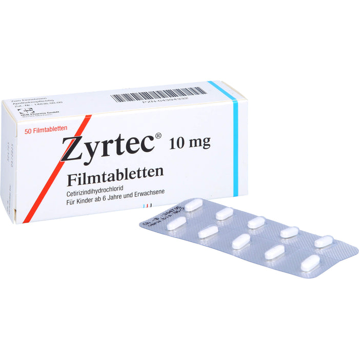 Zyrtec 10 mg Filmtabletten zur Linderung allergischer Rhinitis und Urtikaria, 50 pc Tablettes