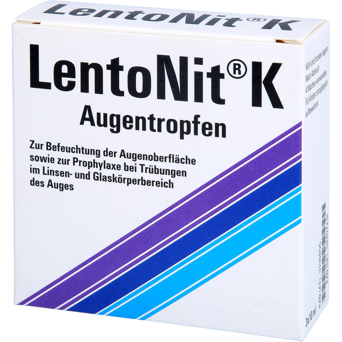 Lento Nit K Augentropfen 3er Packung zur Befeuchtung der Augenoberfläche sowie zur Prophylaxe bei Trübungen im Linsen- und Glaskörperbereich des Auges, 30 ml Solution