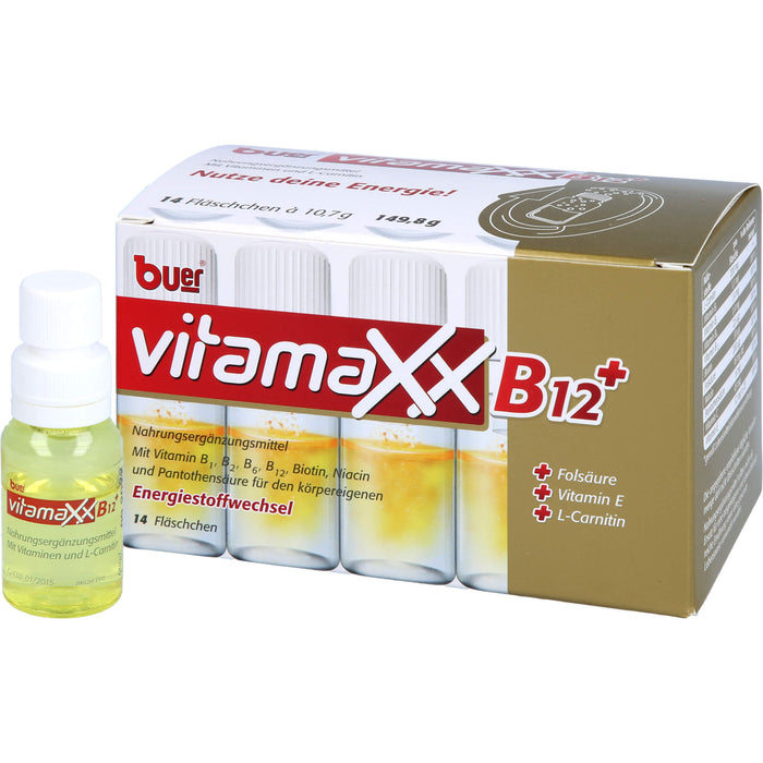 buer Vitamaxx B12+ Fläschchen zur Unterstützung des körpereigenen Energiestoffwechsel, 14 pcs. Solution