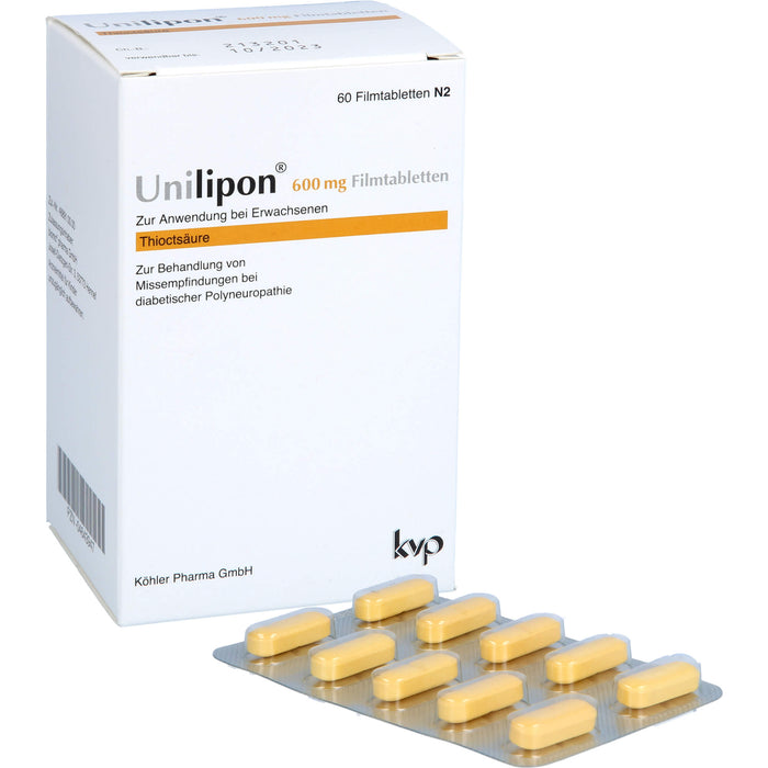 Unilipon 600 mg Filmtabletten bei Missempfindungen bei diabetischer Polyneuropathie, 60 pc Tablettes