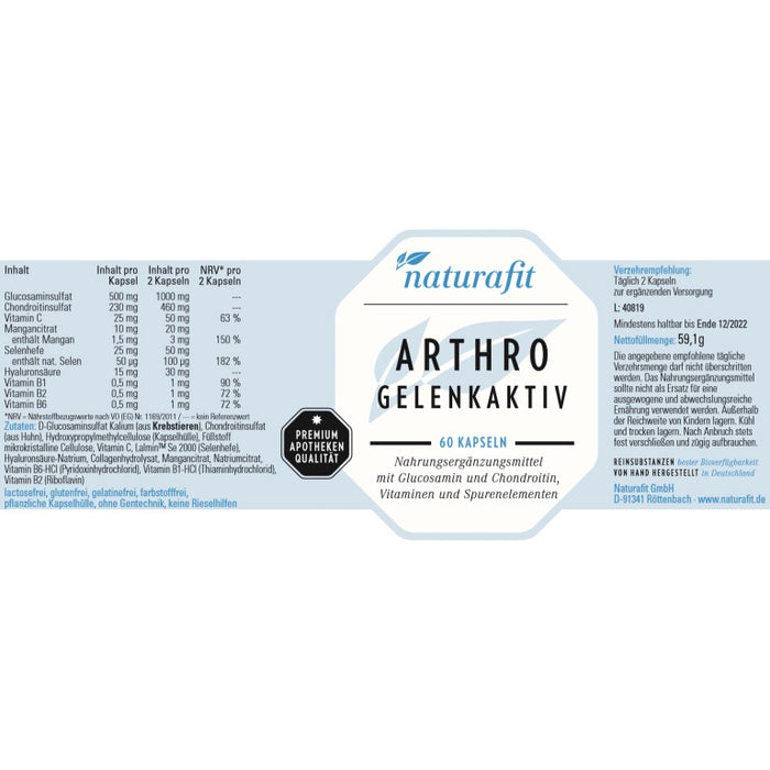 naturafit Arthro Gelenkaktiv Kapseln, 60 pc Capsules