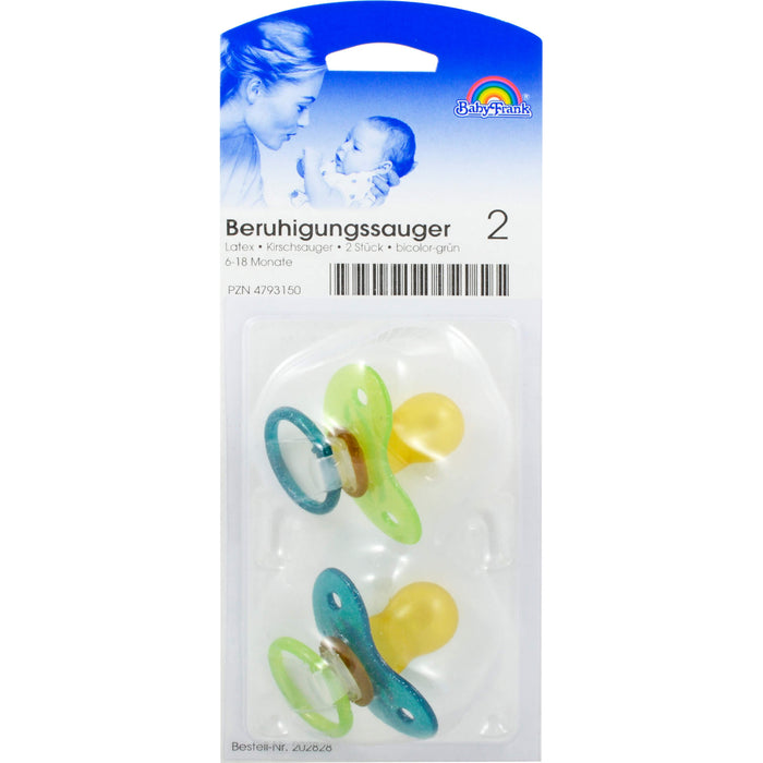 Baby-Frank Beruhigungssauger in Kirschform Latex 6 - 18 Monate grün, 2 pc Aspirateur