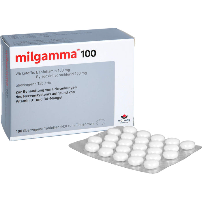 milgamma 100 Tabletten bei Mangel der Vitamine B1 und B6, 100 pc Tablettes