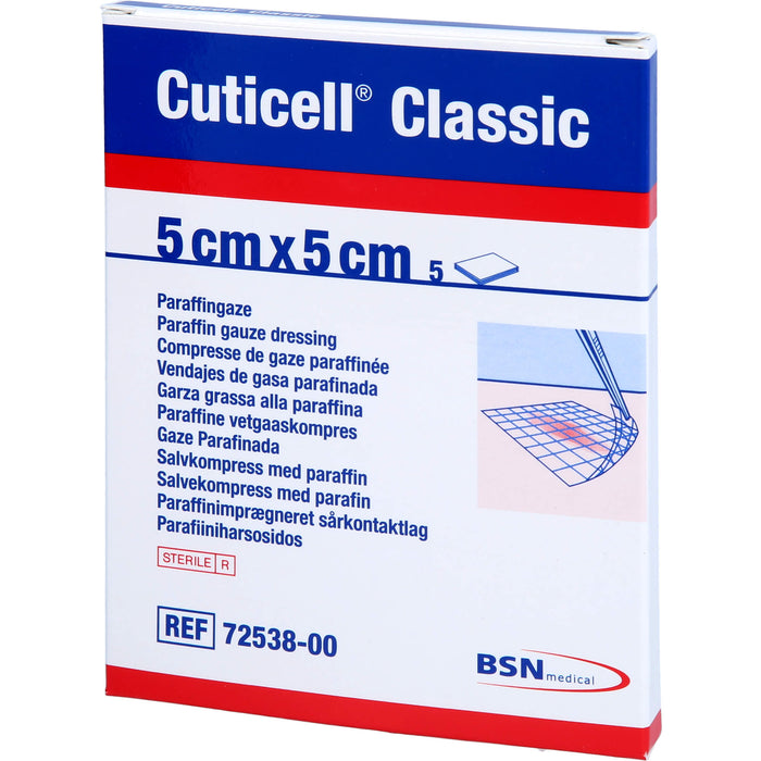 Cuticell Classic 5 x 5 cm Paraffingaze, 5 pcs. Wound gauze