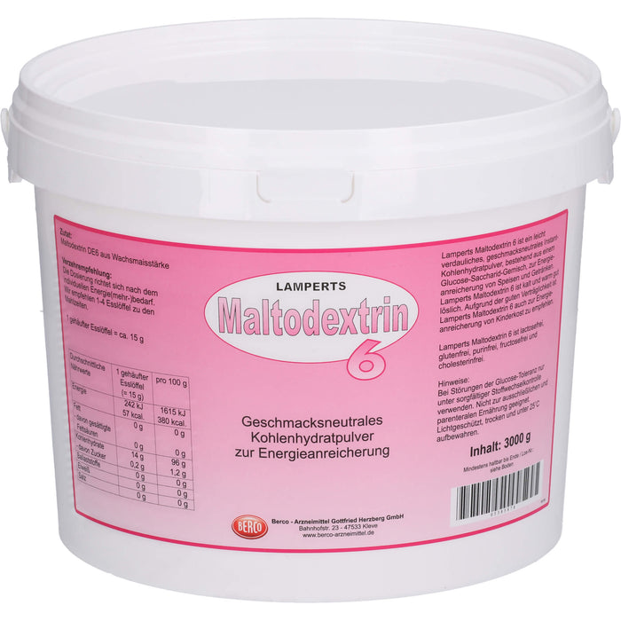 LAMPERTS Maltodextrin 6 Kohlenhydratpulver zur Energieanreicherung, 3000 g Powder