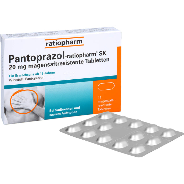 Pantoprazol-ratiopharm SK 20 mg Tabletten bei Sodbrennen, 14 pc Tablettes