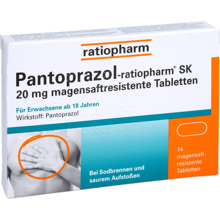 Pantoprazol-ratiopharm SK 20 mg Tabletten bei Sodbrennen, 14 pc Tablettes