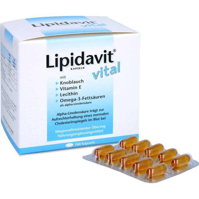 Lipidavit vital Kapseln trägt zur Aufrechterhaltung eines normalen Cholesterinspiegels im Blut bei, 100 pc Capsules