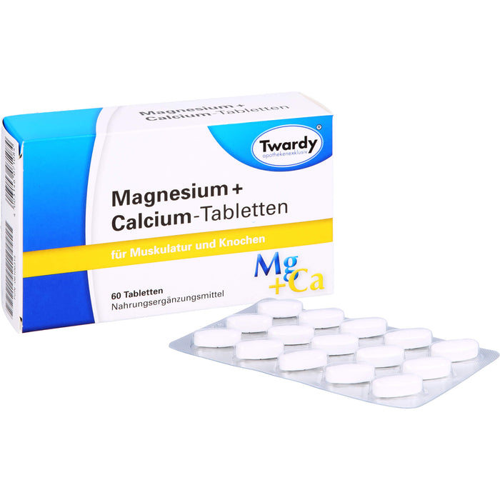 Twardy Magnesium + Calcium-Tabletten für Muskulatur und Knochen, 60 St. Tabletten