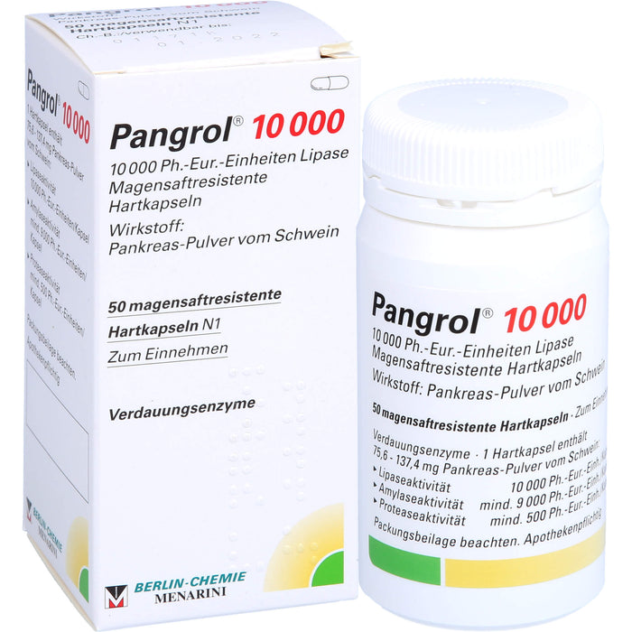 Pangrol 10 000, 10 000 Ph.-Eur.-Einheiten Lipase Magensaftresistente Hartkapseln, 50 St. Kapseln