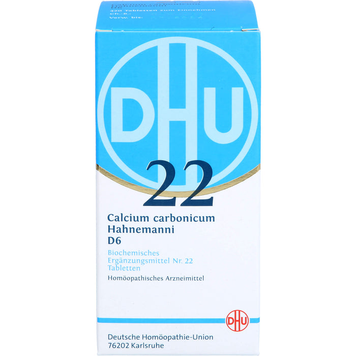 DHU Calcium carbonicum Hahnemanni D6 Biochemisches Ergänzungsmittel Nr. 22 – Das Mineralsalz des Calciumstoffwechsels und des Lymphsystems – umweltfreundlich im Arzneiglas, 420 pc Tablettes