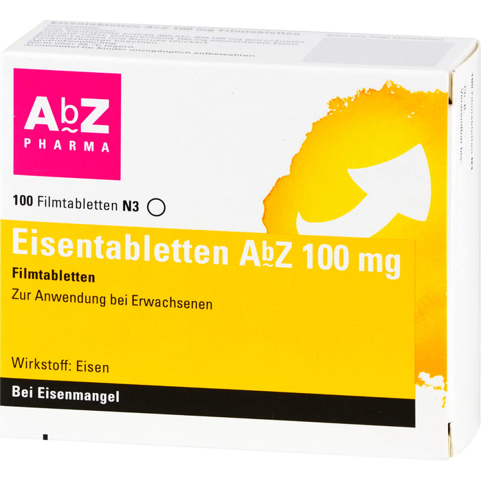 Eisentabletten AbZ 100 mg Filmtabletten bei Eisenmangel, 100 pc Tablettes