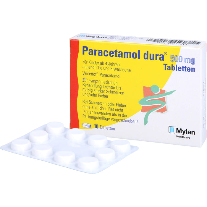 Paracetamol dura 500 mg Tabletten bei leichten bis mäßig starken Schmerzen und Fieber, 10 St. Tabletten