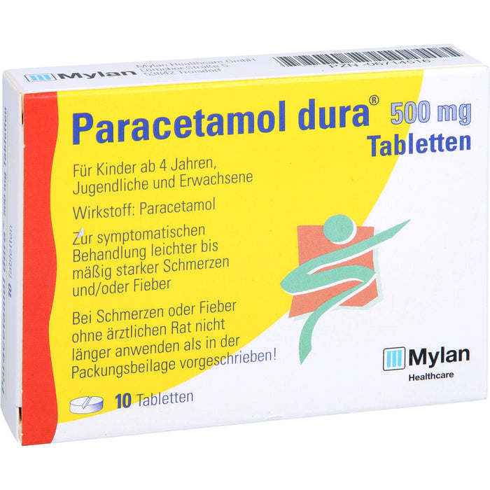 Paracetamol dura 500 mg Tabletten bei leichten bis mäßig starken Schmerzen und Fieber, 10 pc Tablettes