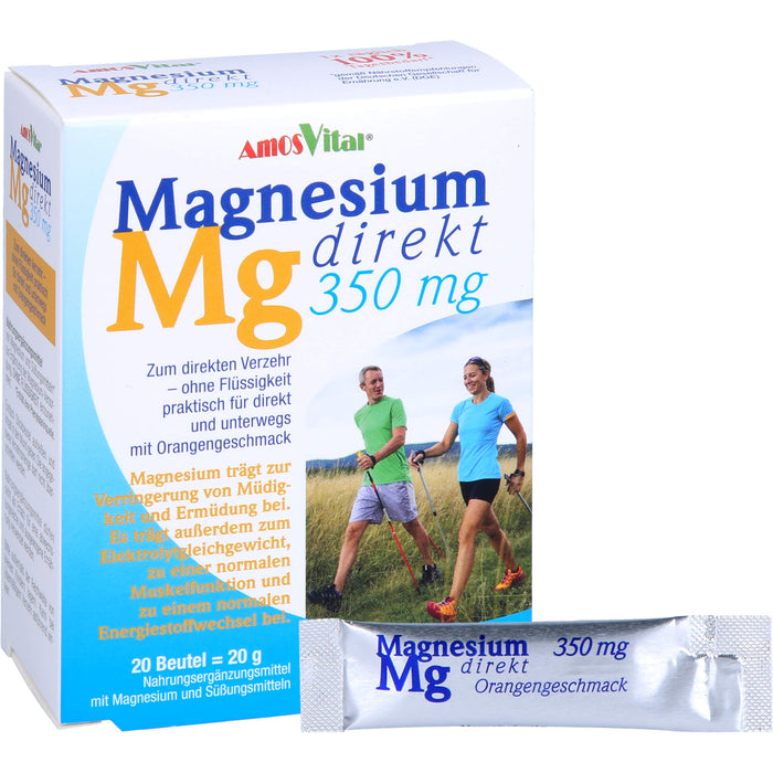 AmosVital Magnesium direkt 350 mg Granulat mit Orangengeschmack, 20 St. Beutel