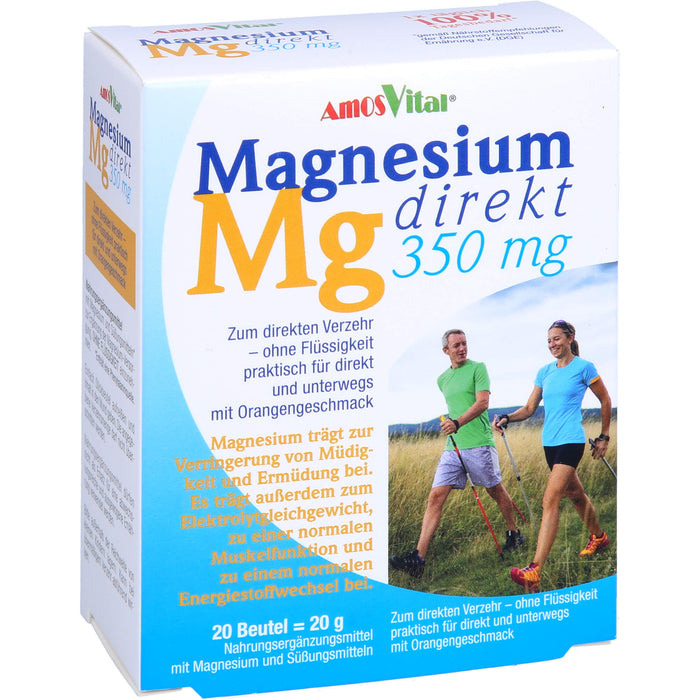 AmosVital Magnesium direkt 350 mg Granulat mit Orangengeschmack, 20 pcs. Sachets