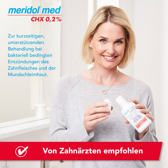 meridol med CHX 0,2% Antibakterielle Mundspülung mit Chlorhexidin zur Bekämpfung bakterieller Entzündungen in der Mundhöhle mit mildem Geschmack, 300 ml Solution