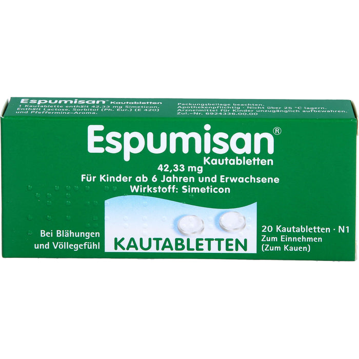 Espumisan 42,33 mg Kautabletten bei Blähungen und Völlegefühl, 20 pcs. Tablets