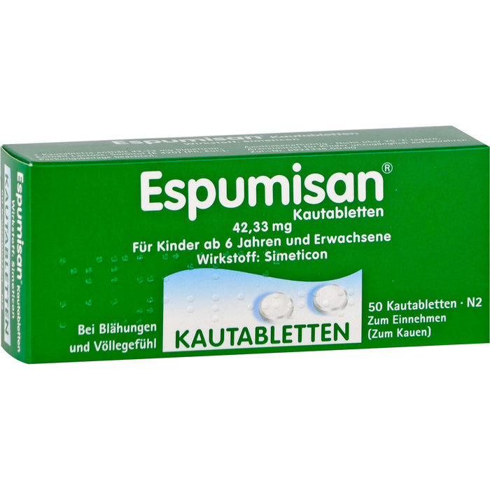 Espumisan Kautabletten bei Blähungen und Völlegefühl, 50 St. Tabletten