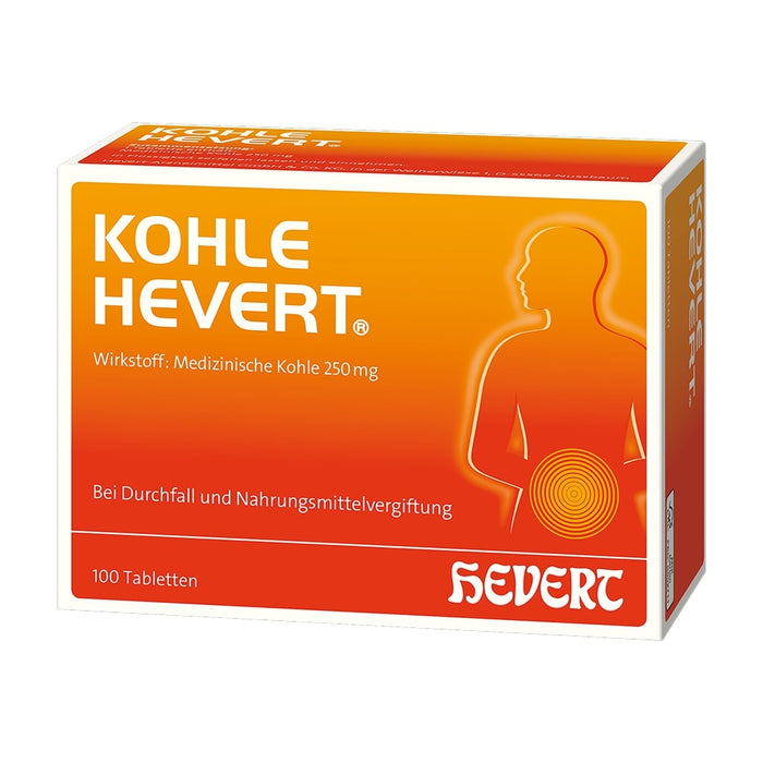 Kohle Hevert bei Durchfall sowie bei Vergiftungen durch Lebensmittel, Schwermetalle und Medikamente, 100 St. Tabletten