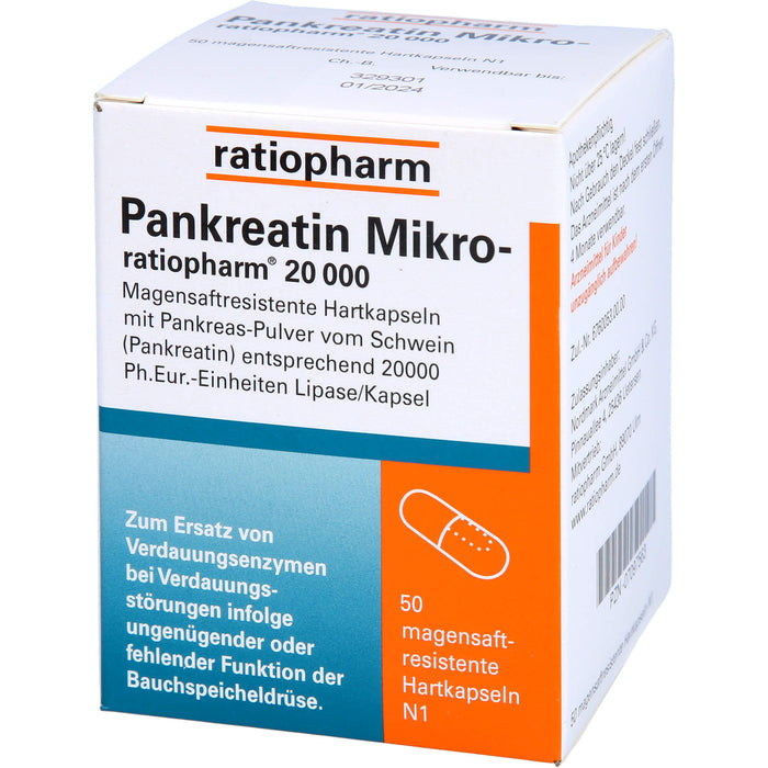 Pankreatin Mikro-ratiopharm 20000 Hartkapseln, 50 pcs. Capsules