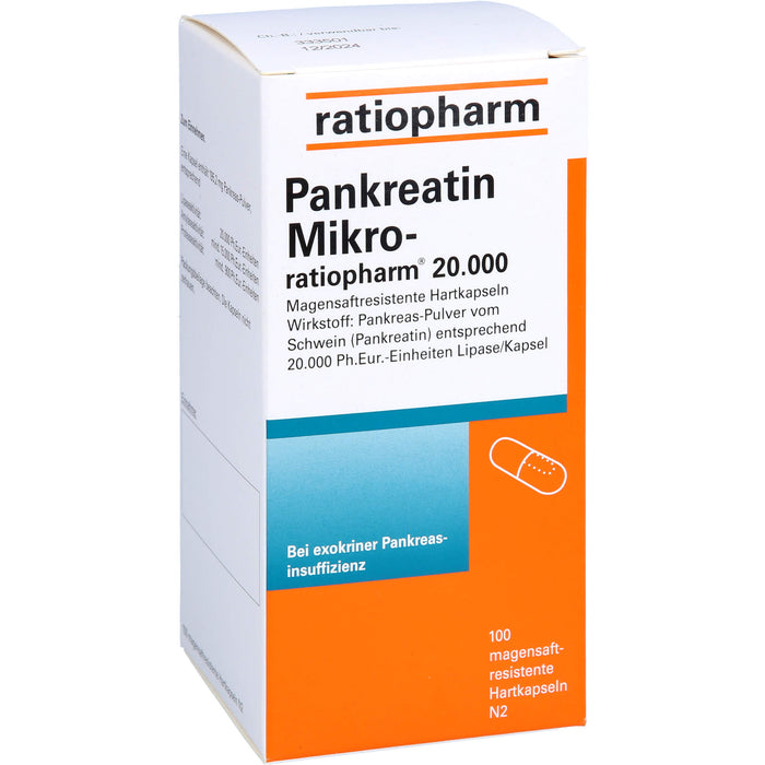 Pankreatin Mikro-ratiopharm 20 000 Hartkapseln bei Verdauungsstörungen, 100 pc Capsules